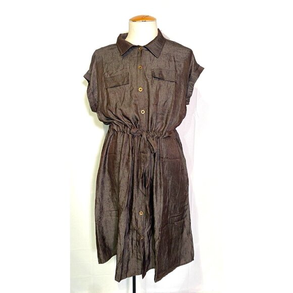 NWT LULAROE Stacie ChambrayCharcoal Gray Belted Shirt Summer Dress Pockets Sz XL - Picture 1 of 16